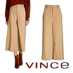 Vince Wool|Italy stretch Tan Wide-Leg cropped high waisted Pants size 8